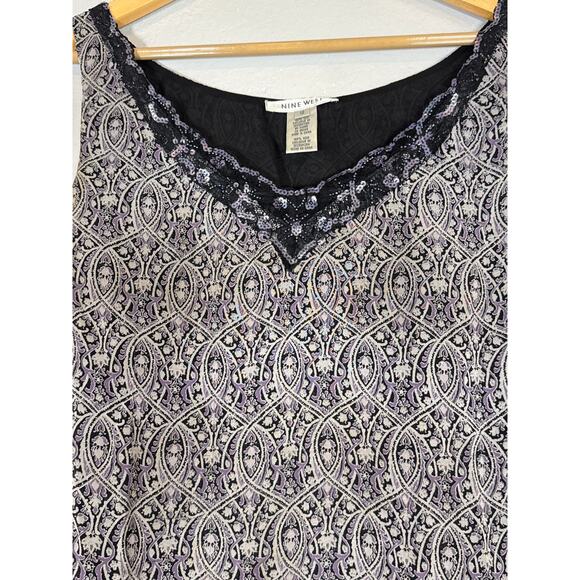 Vintage Y2K Purple Silk Paisley Sequined Tank Top Womens Large Fairy Fairycore - Picture 3 of 6